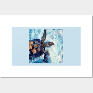 Cute turtle painting (sea turtle, ocean, sea and beach) Posters and Art